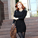Women's Bodycon Knitted Dress with Button Detail