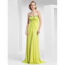 A-line Strapless Sweep Train Chiffon Evening Dress