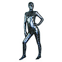 Black and Silver Leopard Shiny Metallic Full body Zentai