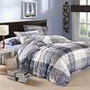 Modern Grey Plaid Velvet Full 4-Piece Duvet Cover Set