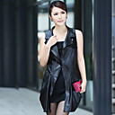 Turndown Collar Lambskin Leather Casual/Party Vest