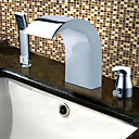 Chrome Finish Contemporary Style Stainless Steel Widespread Bathroom Sink Faucets with Handheld Faucet