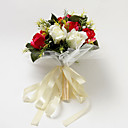 Pretty Ivory And Red Satin Rose Round Shape Wedding Bridal Bouquet