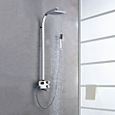 Digital LCD Screen Chrome Finish Contemporary Style Thermostatic Shower Faucets with 8" Showhead + Handheld