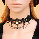 Donna gotica nero collana di perle con pizzo nappa catena in argento