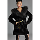 Long Sleeve Raccoon Fur Hooded Collar Rabbit Fur Casual/Party Coat