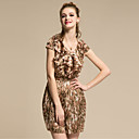 VIVIAN Red Curry Printing Floral Dress