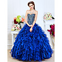 Ball Gown Sweetheart Floor-length Organza Evening Dress With Shining Beading And Cascading Ruffles