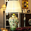 40W Artistic Table Light with Fabric Shade and Painting Ceramic Lampstand