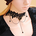 Women's Gothic Layered Black Flower Lace Black Bijou Pendant Necklace with Silver Chain