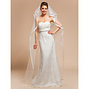 Due livelli velo da sposa veli cappella con bordo nastro