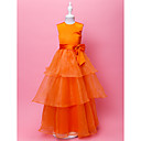uma linha de jóias do assoalho-comprimento de cetim e organza flor gril vestido