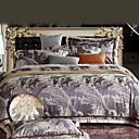 4 PCS Purple Floral Jacquard Polyester Full Duvet Cover Set