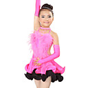 Performance Dancewear Spandex and Satin with Ostrich Hair Latin Dance Dress For Children More Colors