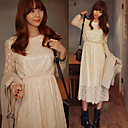 Frauen Langarm Lace Midi Kleid