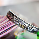 Women's Simple Black Silver Carved Flower Bracelet