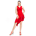 Dancewear V-Front Viscose With Ruffles Latin Dance Dress for Ladies