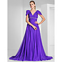 A-line V-neck Sweep/Brush Train Chiffon Evening Dress