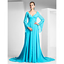 Sheath/Column V-neck Court Train Chiffon Evening Dress