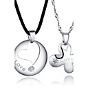 Stylish Silver/Hide Rope With Platinum Plated Cubic Zirconia Lovers' Fashion Necklace