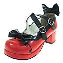 Handgemaakte Rood en Zwart PU leder 4.5cm High Heel Gothic Lolita schoenen met Bow