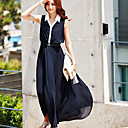 chiffon plooien vrouwen draperen elastische tailleband maxi jurk