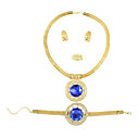 Women's Luxury Round Gemstones Diamond Mounted Golden 4-Pieces Set