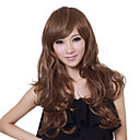 Capless Long Chocolate Brown ondulado perucas sintéticas Side bang