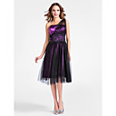 A-line One Shoulder Knee-length Tulle And Stretch Satin Cocktail Dress