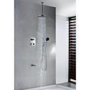 Contemporary Thermostatic LED Digital Display Brass Shower Faucet with 8 inch Round Showerhead + Handshower