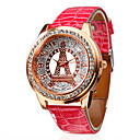Damen Diamond-Beschlagene Leder Band Analog Quarz Lässige Armbanduhren Rosa