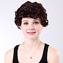 Capless Short Curly Brown 100% Human Hair Wig Side Bang