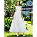 A-line Jewel Ankle-length Lace Wedding Dress