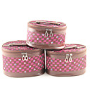 3PCS Cosmetic Makeup Pouch Portable Case Bag Set with Mirrors Cartoon Lattice Brown&Rose