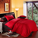 4PCS Red & Brown Print Cotton Duvet Cover Set