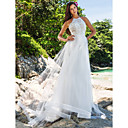 A-line High Neck Chapel Train Organza And Lace Wedding Dress