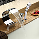 Contemporary Waterfall Tub Faucet with Hand Shower - Chrome Finish
