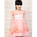Bonito corto manga de soplo de Tulle / de boda del satén / vestido de noche vestido de niña de flores