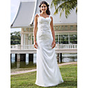 Sheath/Column V-neck Floor-length Tulle And Lace Wedding Dress