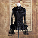rendas de manga comprida de algodão preto gothic lolita blusa