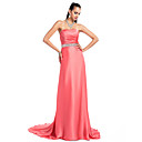 Sheath/Column Strapless Sweep/Brush Train Satin Chiffon Evening Dress