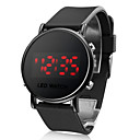 Unisex Jelly Sports Style Round Mirror Face Red Light LED Wrist Watch - Black
