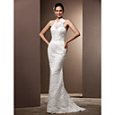 Trumpet/Mermaid Halter Sweep/Brush Train Lace Wedding Dress